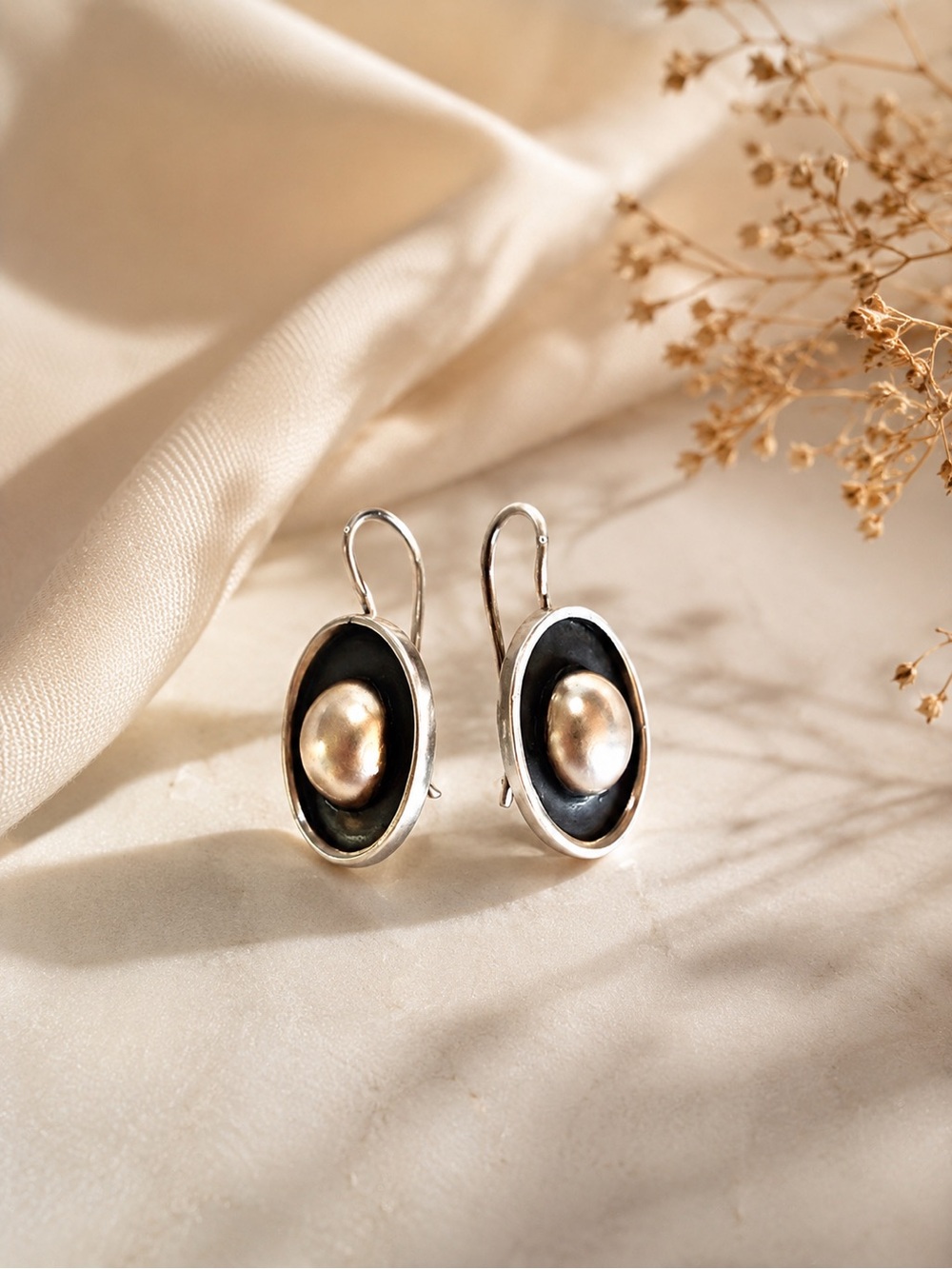 Sterling Silver Oval Metal Earrings